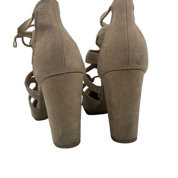 Christian Siriano Block Heel Strappy Round Toe Suede Shoe Tan 4" Women's Size 10 - Picture 5 of 7
